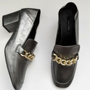 Metallic Loafers with Gold Chain